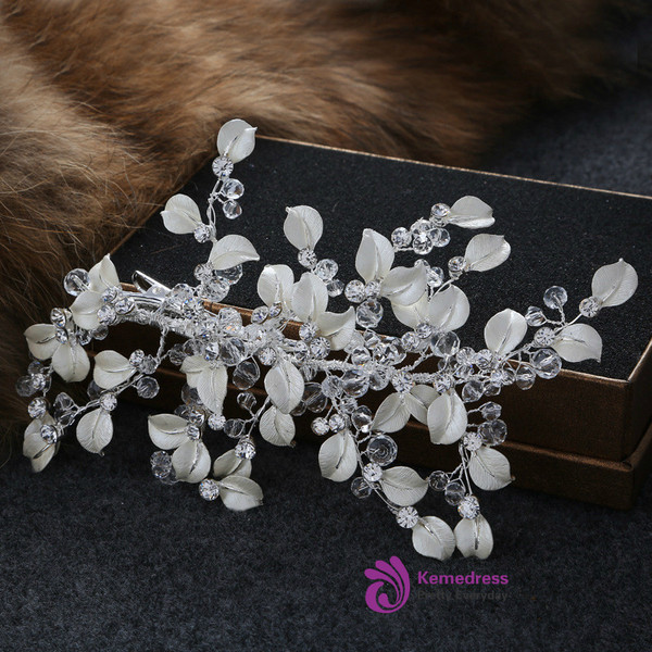 wedding hair jewelry bride white leaves wedding large crown crystal