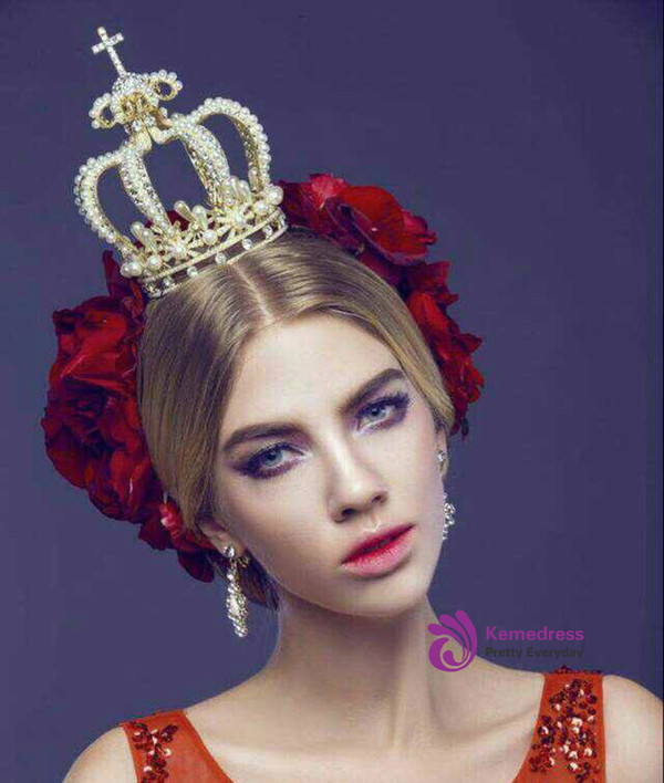 princess married Luxury imitation pearl bridal hair jewelry tiara crown