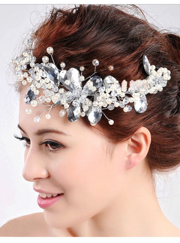 Styling soft crown pearl headdress Handmade crystal beaded tiara bridal
