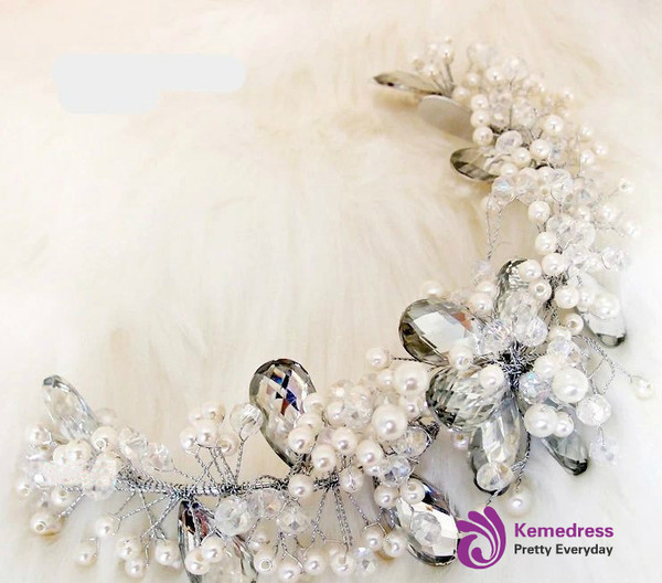 Styling soft crown pearl headdress Handmade crystal beaded tiara bridal