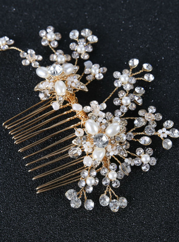 golden bride hair jewelry handmade crystal hair comb wedding hair comb