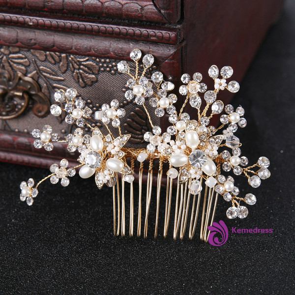 golden bride hair jewelry handmade crystal hair comb wedding hair comb