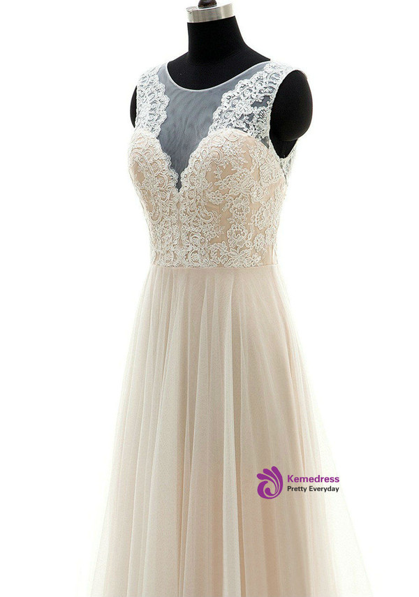 Wedding Gown Sexy Open Back Wedding Dress A line Bridal Dress Illusion Lace