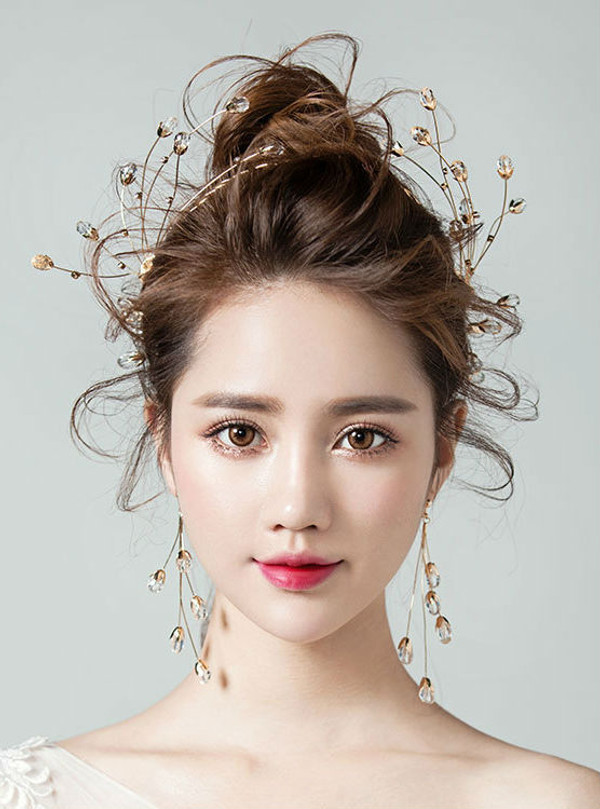 South Korea Party accessories Simple hair crystal droplets alloy shaped earrings