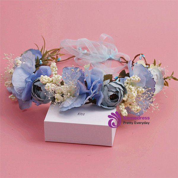 bride wedding wreath headdress flower hair accessories sweet blue