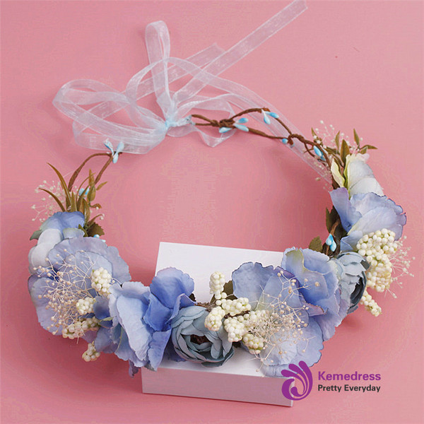 bride wedding wreath headdress flower hair accessories sweet blue