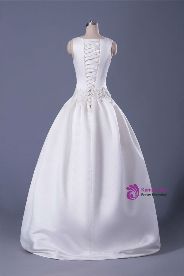 Soft Satin Ball Gown Wedding Dress With Detachable Train Floor Length