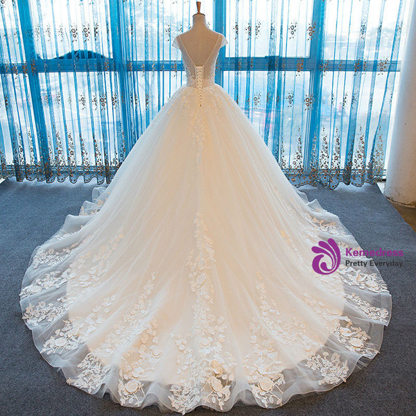 2017 Cap Sleeve Ball Gown Tulle Bridal Gowns Handmade Vintage Sheer Wedding Dresses