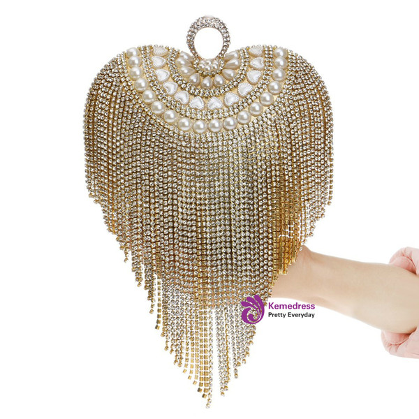 Small Women Clutch Tassel Crystal Evening Bags With Handle Diamonds Finger