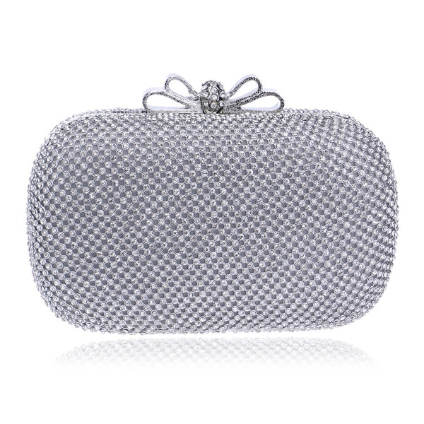 Bow Metal Day Clutches Diamonds Women Evening Bags With Chain Shoulder