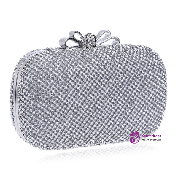 Bow Metal Day Clutches Diamonds Women Evening Bags With Chain Shoulder