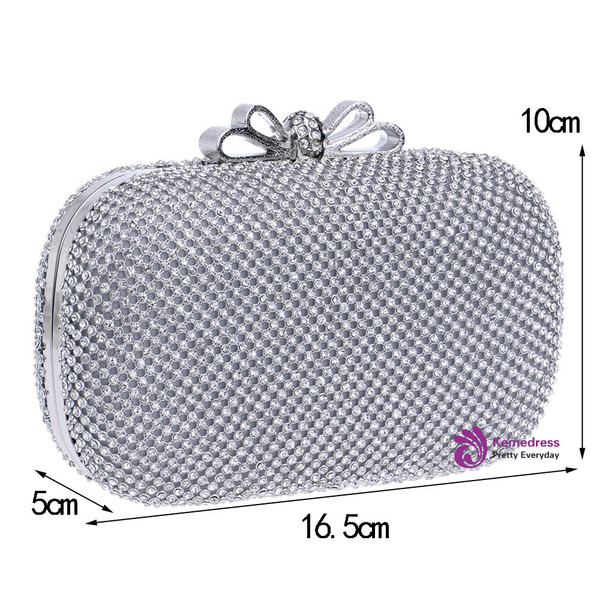 Bow Metal Day Clutches Diamonds Women Evening Bags With Chain Shoulder