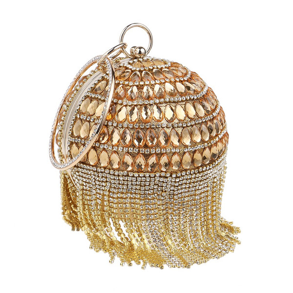 Women Clutch Tassel Rhinestones Lady Evening Bags Acrylic Beaded