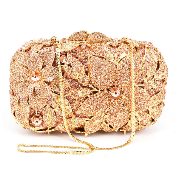 Luxury Crystal Diamond Evening Clutch Bag Silver Gold Champagne Flower