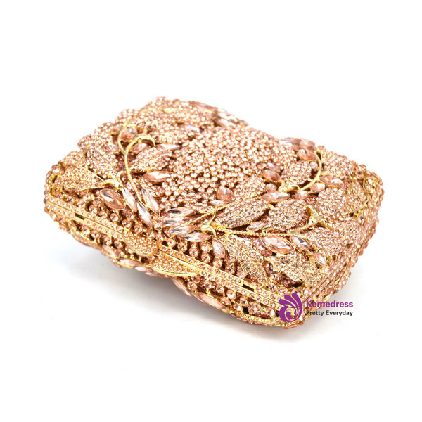 Leaves Pattern Luxury Champagne Crystal Diamond Clutch Bag