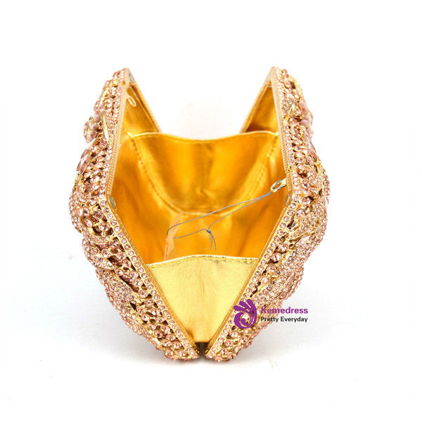 Leaves Pattern Luxury Champagne Crystal Diamond Clutch Bag