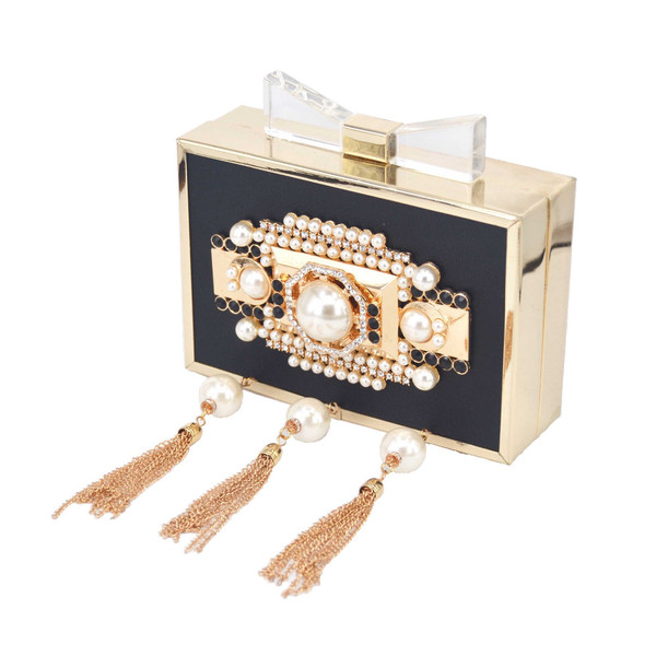 Fashion Chain Tassel Clutches Women PU Beaded Evening Bag