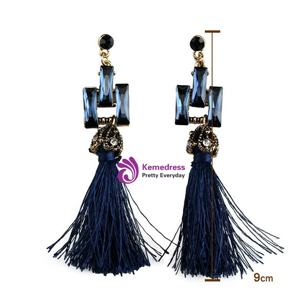 New Arrival Long Tassel Bohemia Statement Rhinestone Maxi Stud Earrings