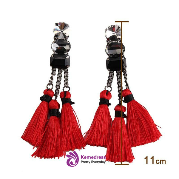 Red Color Fashion Vintage Statement New Long Tassel Bohemia