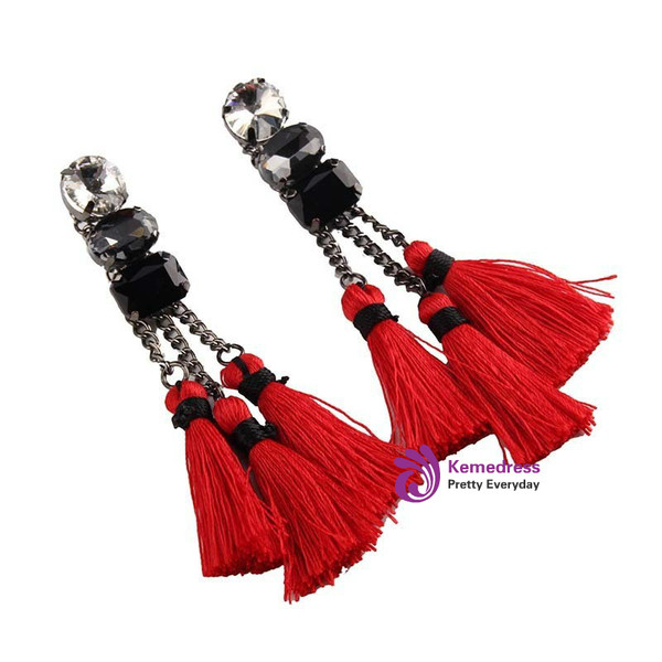 Red Color Fashion Vintage Statement New Long Tassel Bohemia