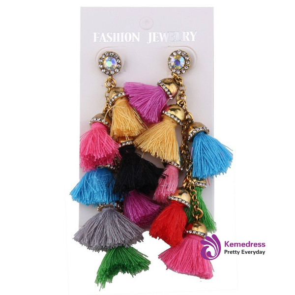 lady Fashion Statement Jewelry Women Tassel Long Wedding Big Earrings
