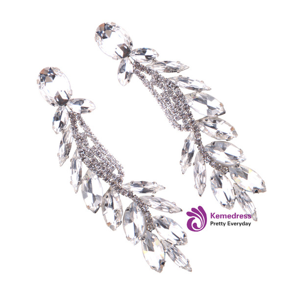 Jewelry Fashion Women Glass Leaf Drop Dangle Earrings