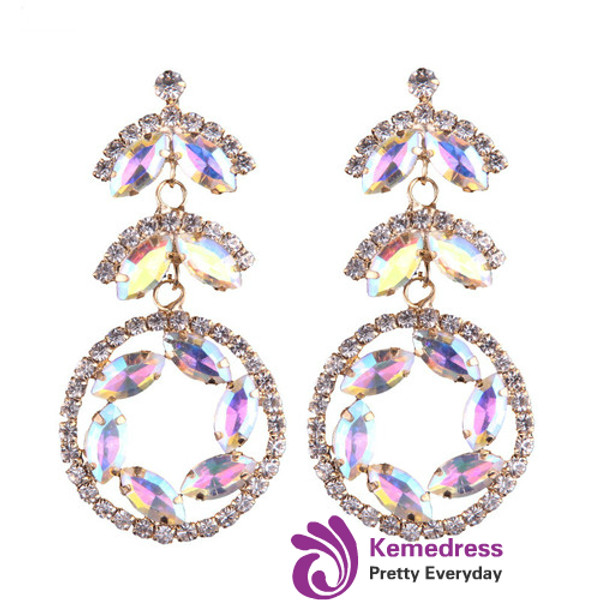 Fashion Women Round Leaf Pendant Multicolored Dangle Earrings