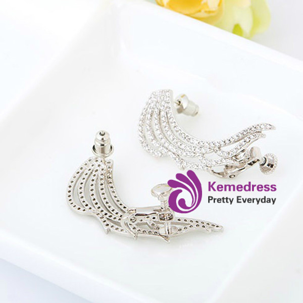 White Gold-Color Cubic Zirconia Luxury Angel Wings Cartilage Cuff Earrings