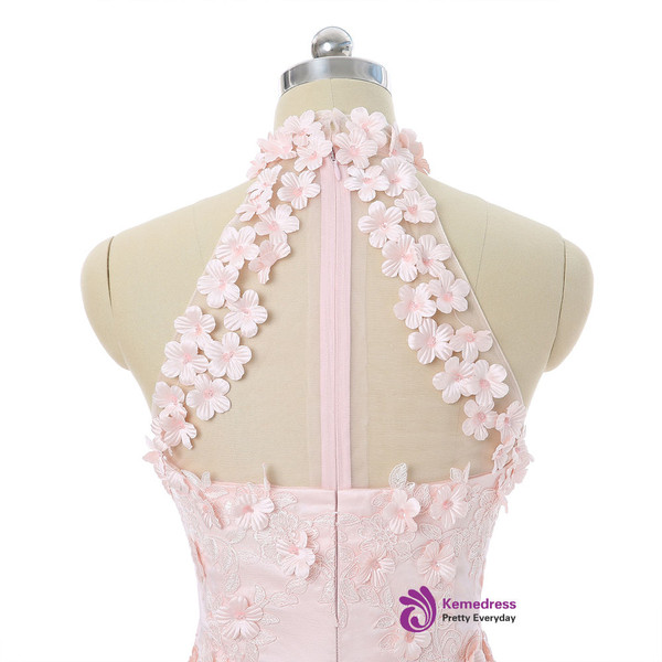 2017 Homecoming Dresses A-line Halter Knee Length Flowers Appliques