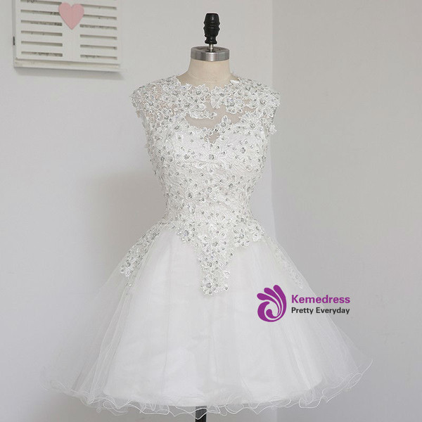 A-line Cap Sleeves Short Mini Organza Crystals Open Back Cocktail Dresses