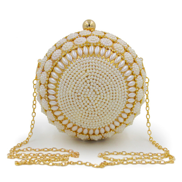 Pearl Bags Circle Shape Beaded Clutches Women Wedding Bag