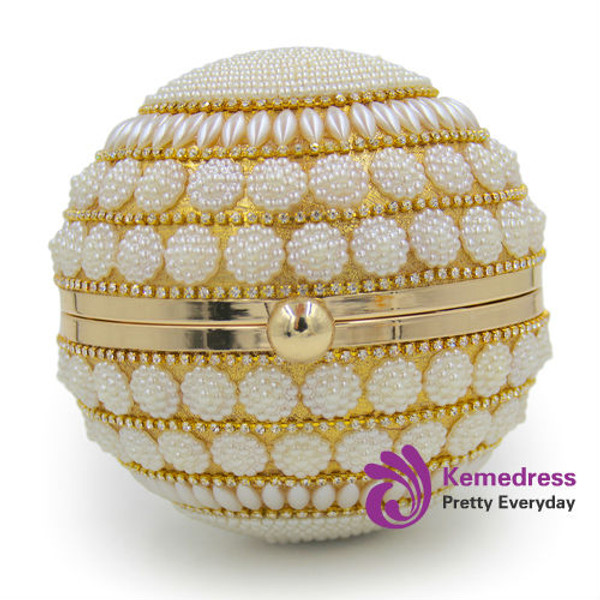 Pearl Bags Circle Shape Beaded Clutches Women Wedding Bag