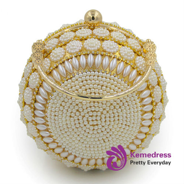Pearl Bags Circle Shape Beaded Clutches Women Wedding Bag