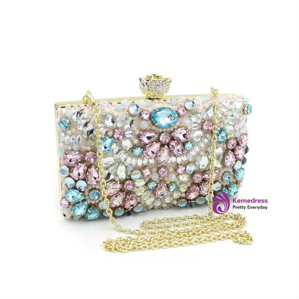 Beaded Clutch Bag Elegant Crystal Rhinestone Diamond Pearl Evening Party