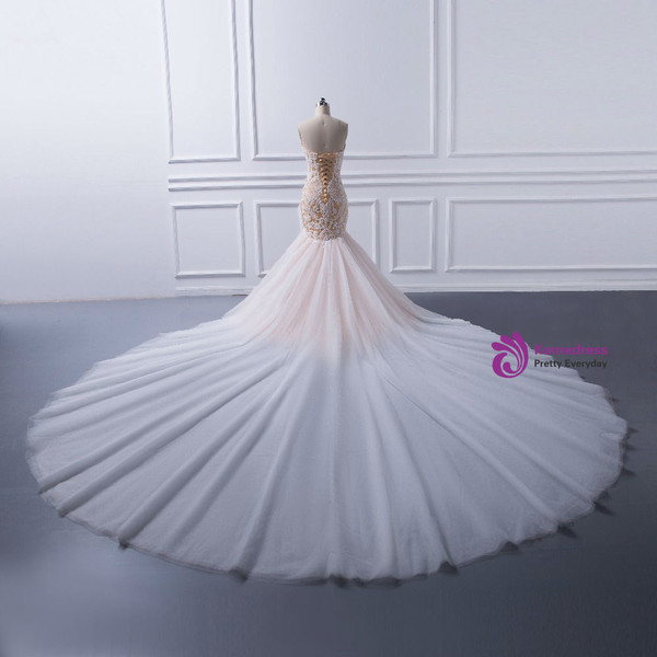 Bridal Gown Custom Made Mermaid Champagne Beaded Wedding Dresses