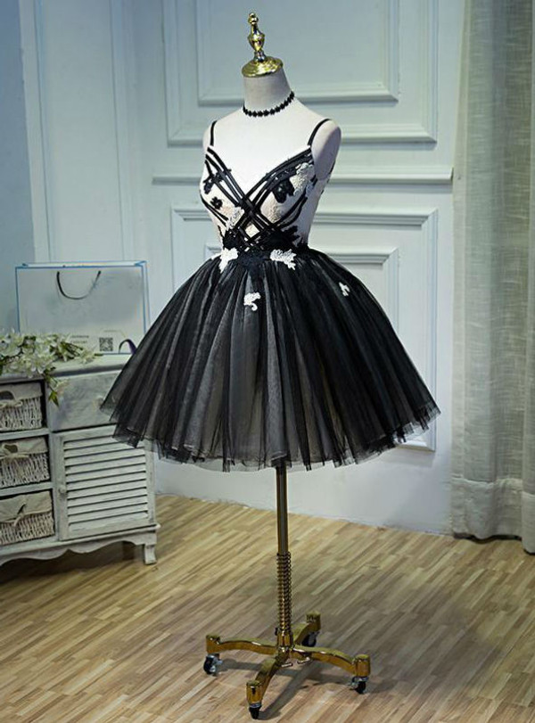 2017 A-line Spaghetti Straps Tulle Short Prom Dress Homecoming Dress