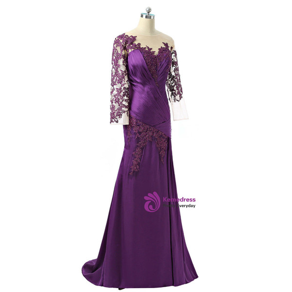 Mermaid 3/4 Sleeves  Purple 2017 Mother Of The Bride Dresses