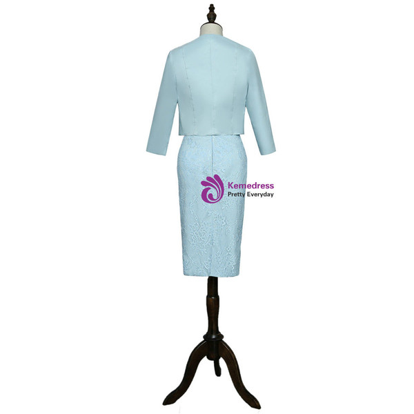 Knee Length With Jacket  Blue 2017 Mother Of The Bride Dresses Sheath