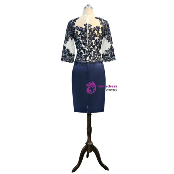 2017 Mother Of The Bride Dresses Sheath 3/4 Sleeves Navy Blue