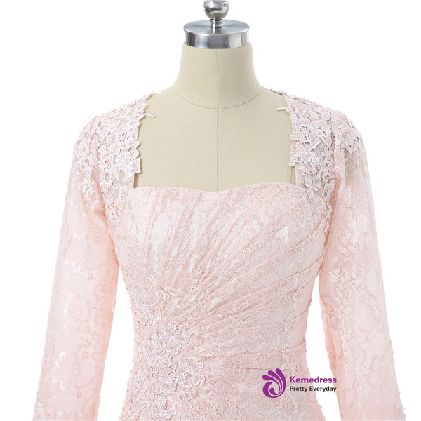 A-line Long Sleeves Appliques Lace Long Evening Dresses Pink 2017 Mother Of The Bride Dresses