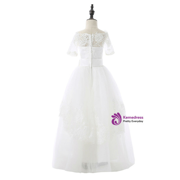 A-line Knee Length Satin Lace Bow 2017 Flower Girl Dresses For Weddings
