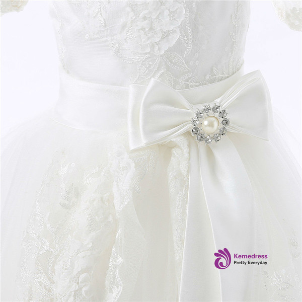 A-line Knee Length Satin Lace Bow 2017 Flower Girl Dresses For Weddings