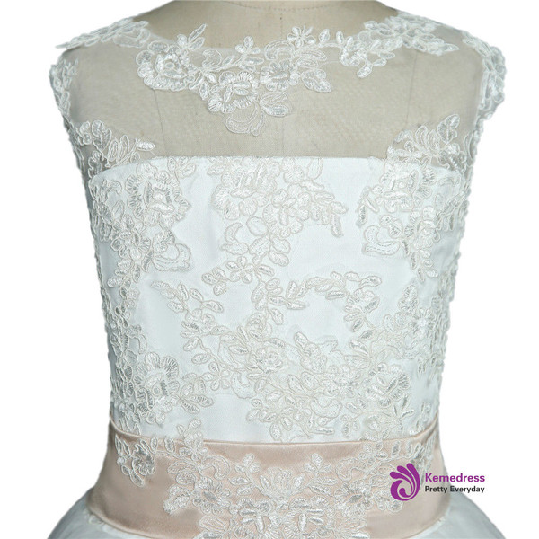 Tulle Appliques Lace Bow 2017 Flower Girl Dresses For Weddings Ball Gown