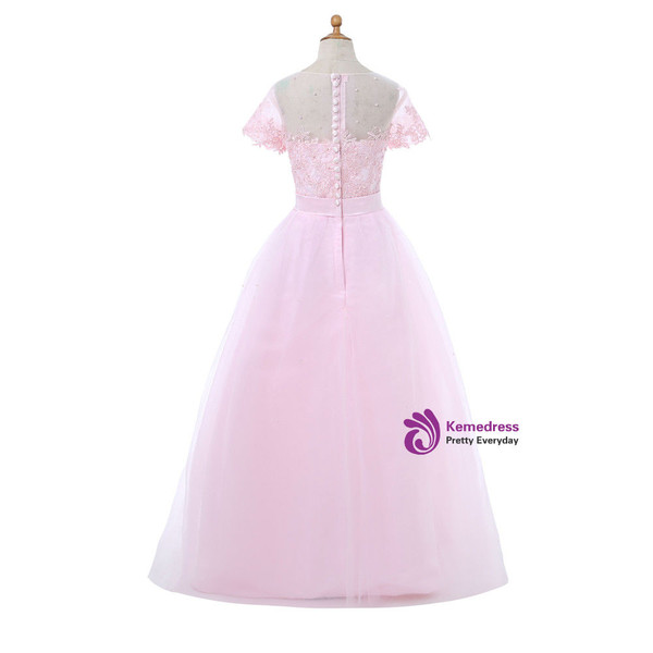 A-line Tulle Appliques Pink 2017 Flower Girl Dresses For Weddings