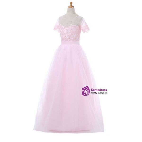A-line Tulle Appliques Pink 2017 Flower Girl Dresses For Weddings