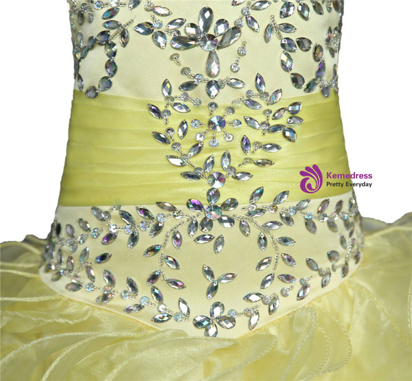 Yellow 2017 Girls Pageant Dresses For Weddings Ball Gown V Organza