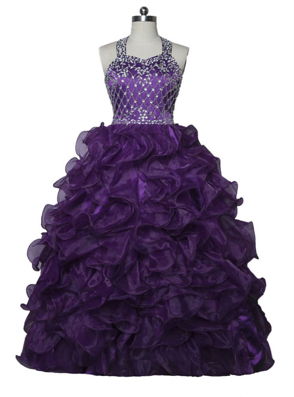 Halter Organza Purple 2017 Girls Pageant Dresses For Weddings Ball Gown