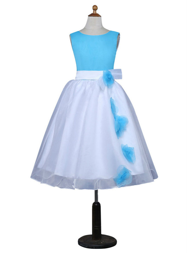 A-line Scoop Tulle Flowers Blue 2017 Flower Girl Dresses For Weddings