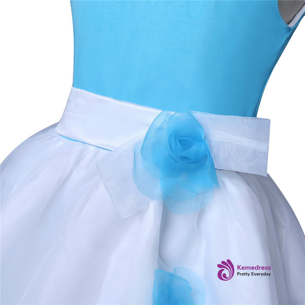 A-line Scoop Tulle Flowers Blue 2017 Flower Girl Dresses For Weddings