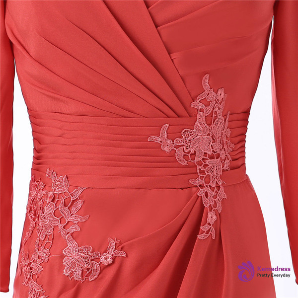 Red 2017 Mother Of The Bride Dresses Sheath 3/4 Sleeves Chiffon